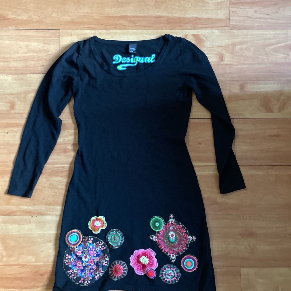 Desigual black knit mini dress. Size L